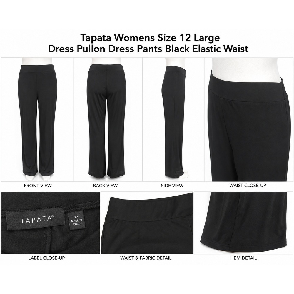 Tapata Womens Size 12 Large Black Pull On Dress‎ Pants Elastic Waist 29 Inseam